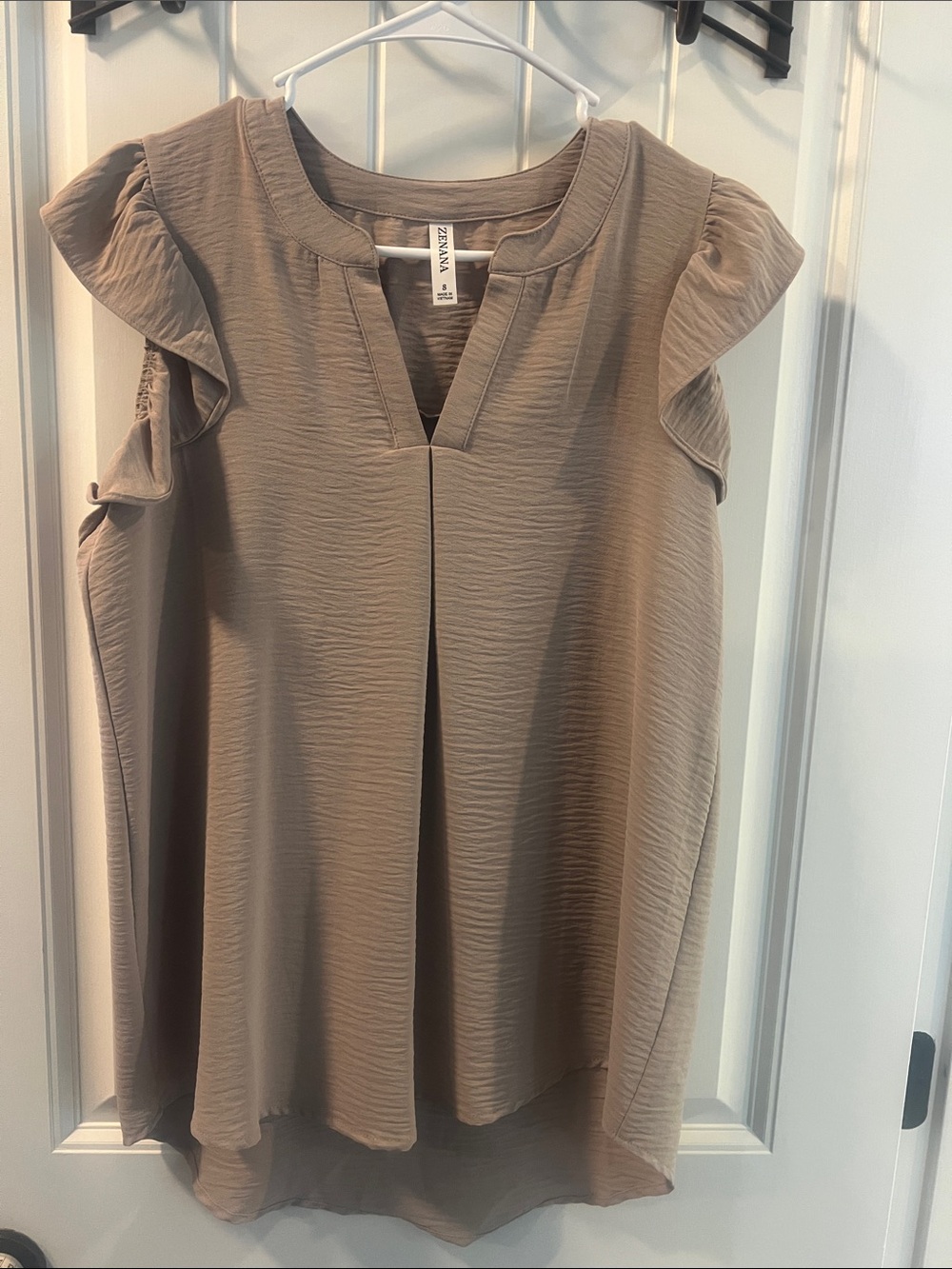 Taupe Ruffle-Sleeve Women's Top